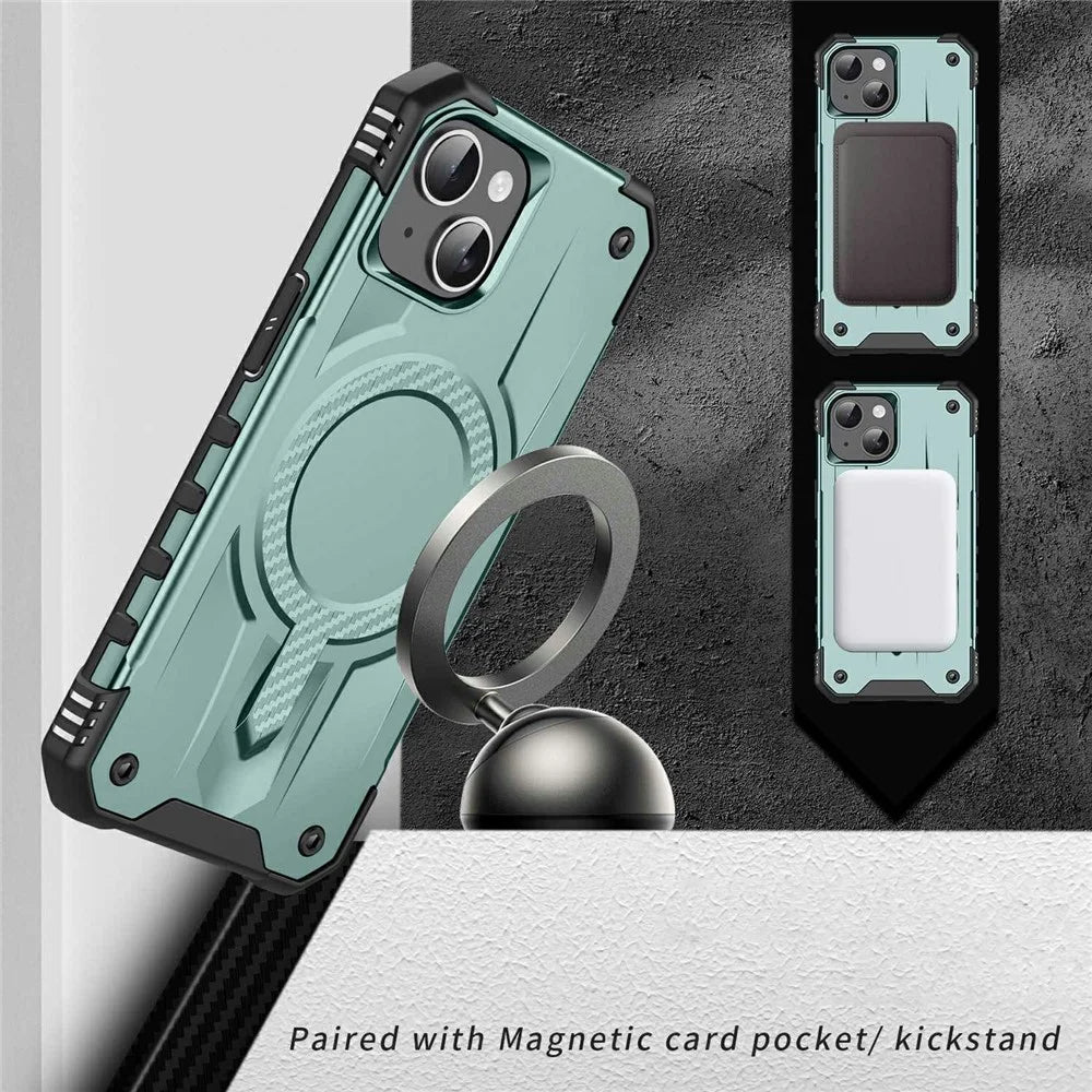 For iPhone 15 Case Compatible with MagSafe Four Corner Airbags PC + TPU Phone Cover - Midnight Green - 2