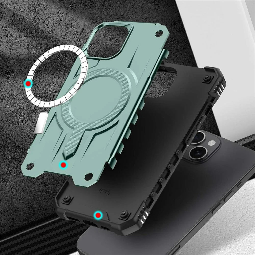 For iPhone 15 Case Compatible with MagSafe Four Corner Airbags PC + TPU Phone Cover - Midnight Green - 4