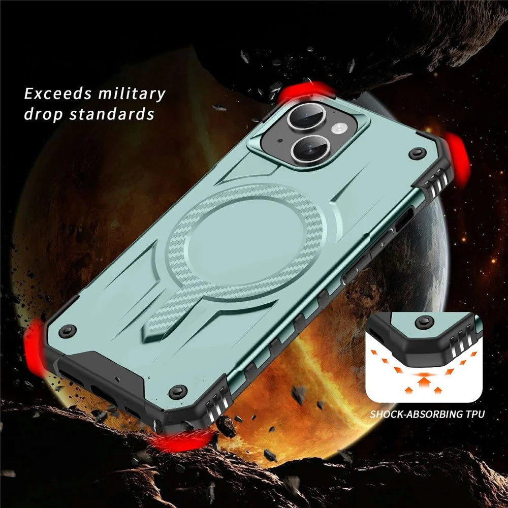 For iPhone 15 Case Compatible with MagSafe Four Corner Airbags PC + TPU Phone Cover - Midnight Green - 5