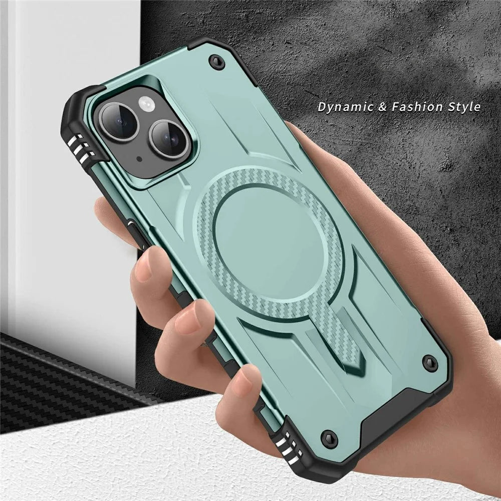 For iPhone 15 Case Compatible with MagSafe Four Corner Airbags PC + TPU Phone Cover - Midnight Green - 6