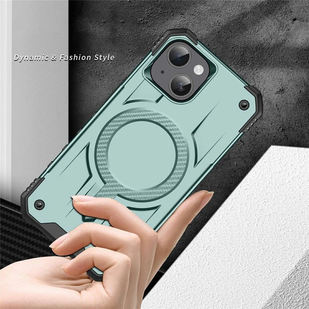 For iPhone 15 Case Compatible with MagSafe Four Corner Airbags PC + TPU Phone Cover - Midnight Green - 7