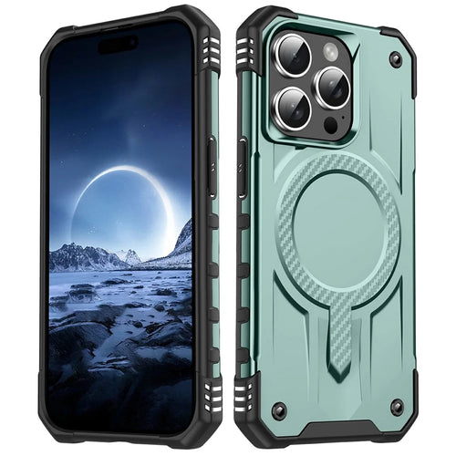 For iPhone 14 Pro Case Compatible with MagSafe Four Corner Airbags PC + TPU Phone Cover - Midnight Green - 1