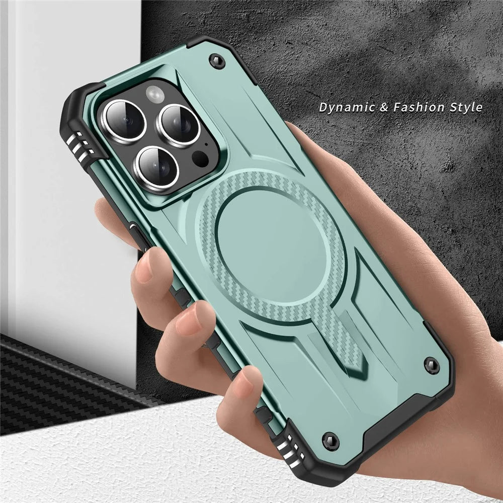 For iPhone 14 Pro Case Compatible with MagSafe Four Corner Airbags PC + TPU Phone Cover - Midnight Green - 6