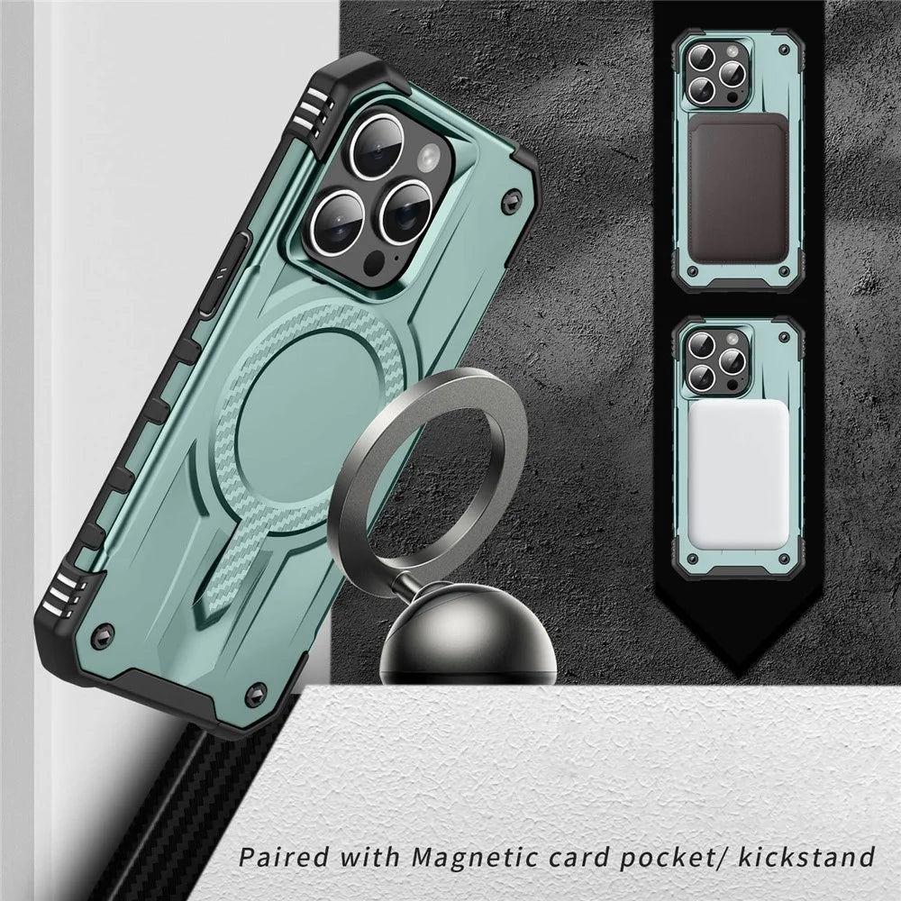 For iPhone 14 Pro Max Case Compatible with MagSafe Four Corner Airbags PC + TPU Phone Cover - Midnight Green - 2