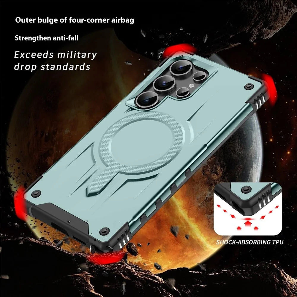 For Samsung Galaxy S24 Ultra Magnetic Case Four Corner Airbags PC + TPU Phone Cover - Midnight Green - 3