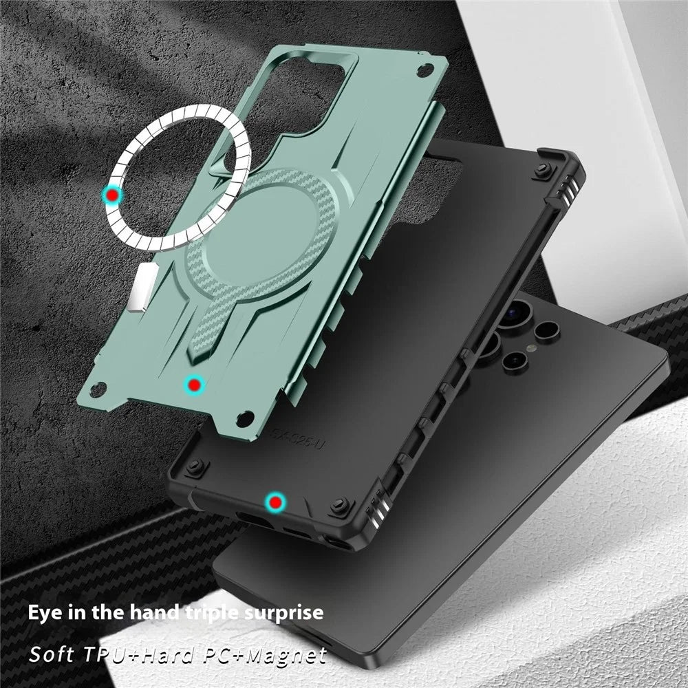 For Samsung Galaxy S24 Ultra Magnetic Case Four Corner Airbags PC + TPU Phone Cover - Midnight Green - 4