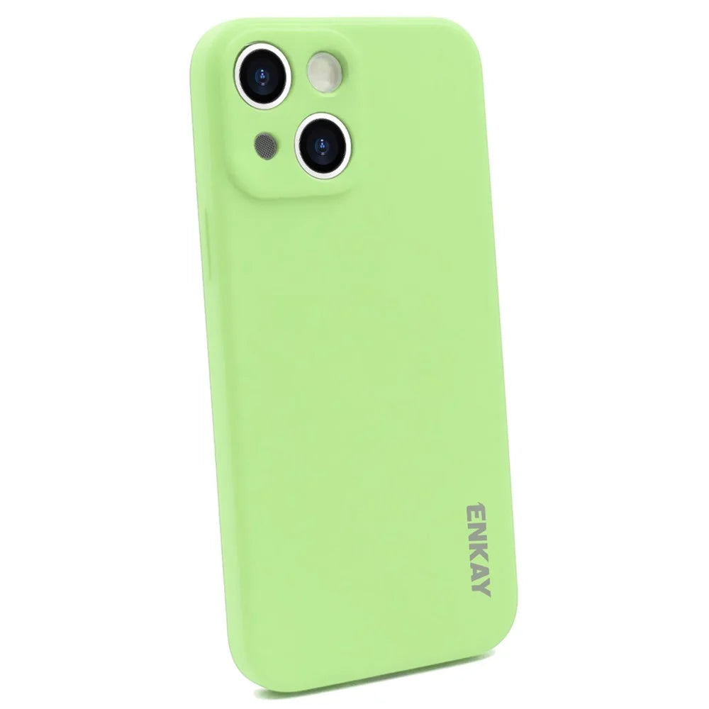 ENKAY HAT PRINCE Liquid Silicone Phone Case for iPhone 14, Straight Edge Precise Cutout Phone Back Cover - Light Green - 1