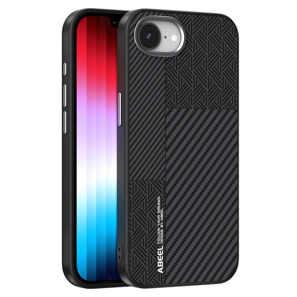 ABEEL For iPhone 17e / 16e Case Compatible with MagSafe PC + TPU + Aluminum Alloy + PU Leather Slim Phone Back Cover - Texture 3 - 1