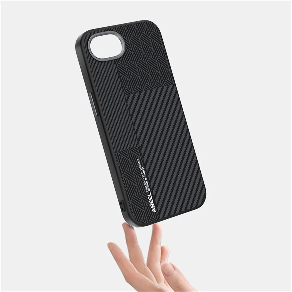 ABEEL For iPhone 17e / 16e Case Compatible with MagSafe PC + TPU + Aluminum Alloy + PU Leather Slim Phone Back Cover - Texture 3 - 3