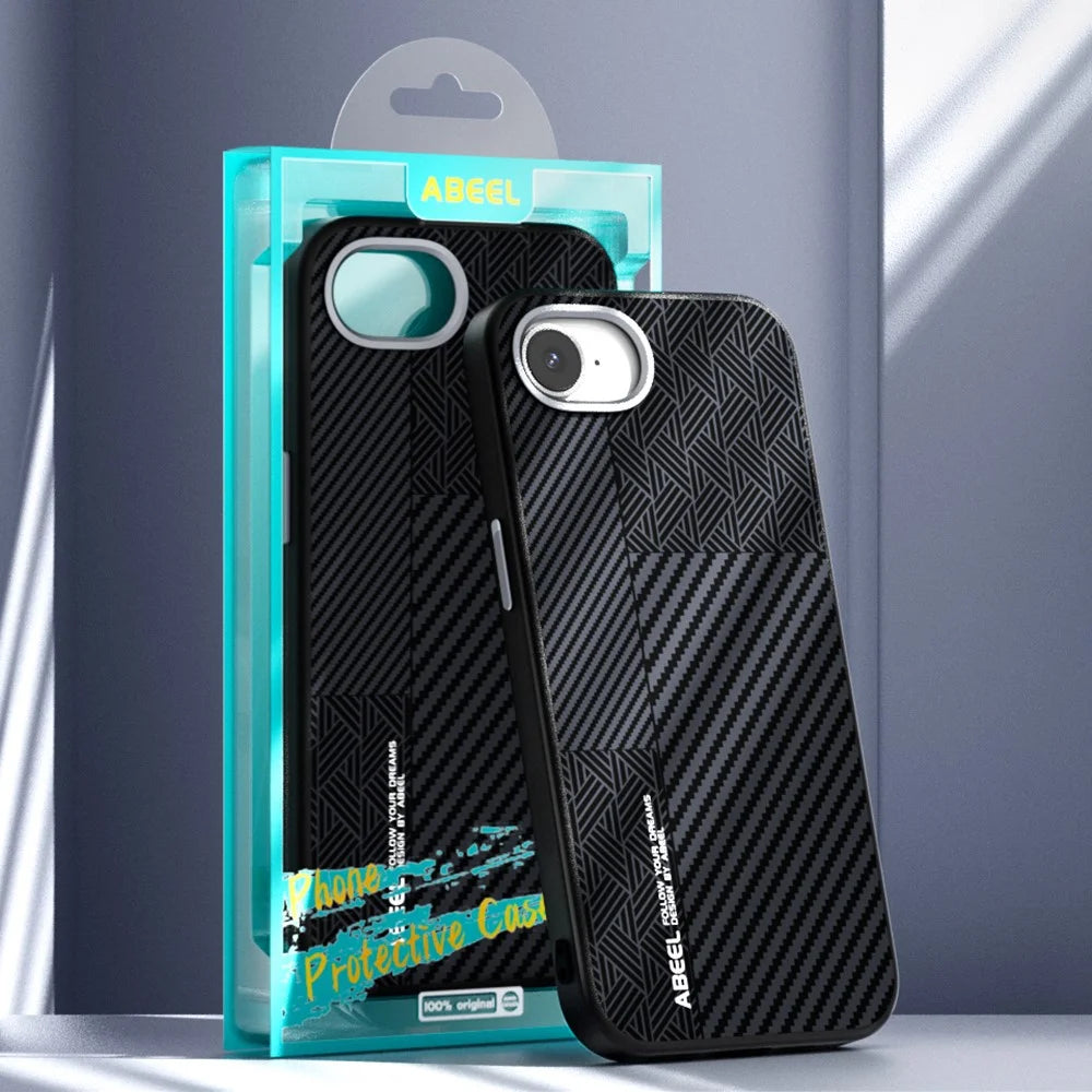 ABEEL For iPhone 17e / 16e Case Compatible with MagSafe PC + TPU + Aluminum Alloy + PU Leather Slim Phone Back Cover - Texture 3 - 7