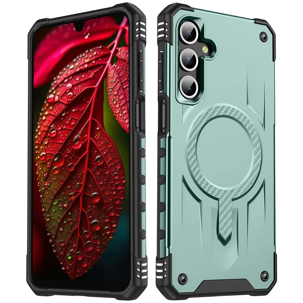 For Samsung Galaxy A15 5G / 4G Magnetic Case Four Corner Airbags PC + TPU Phone Cover - Midnight Green - 1