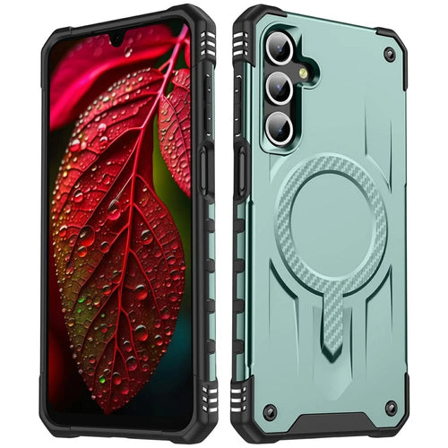 For Samsung Galaxy A15 5G / 4G Magnetic Case Four Corner Airbags PC + TPU Phone Cover - Midnight Green - 1