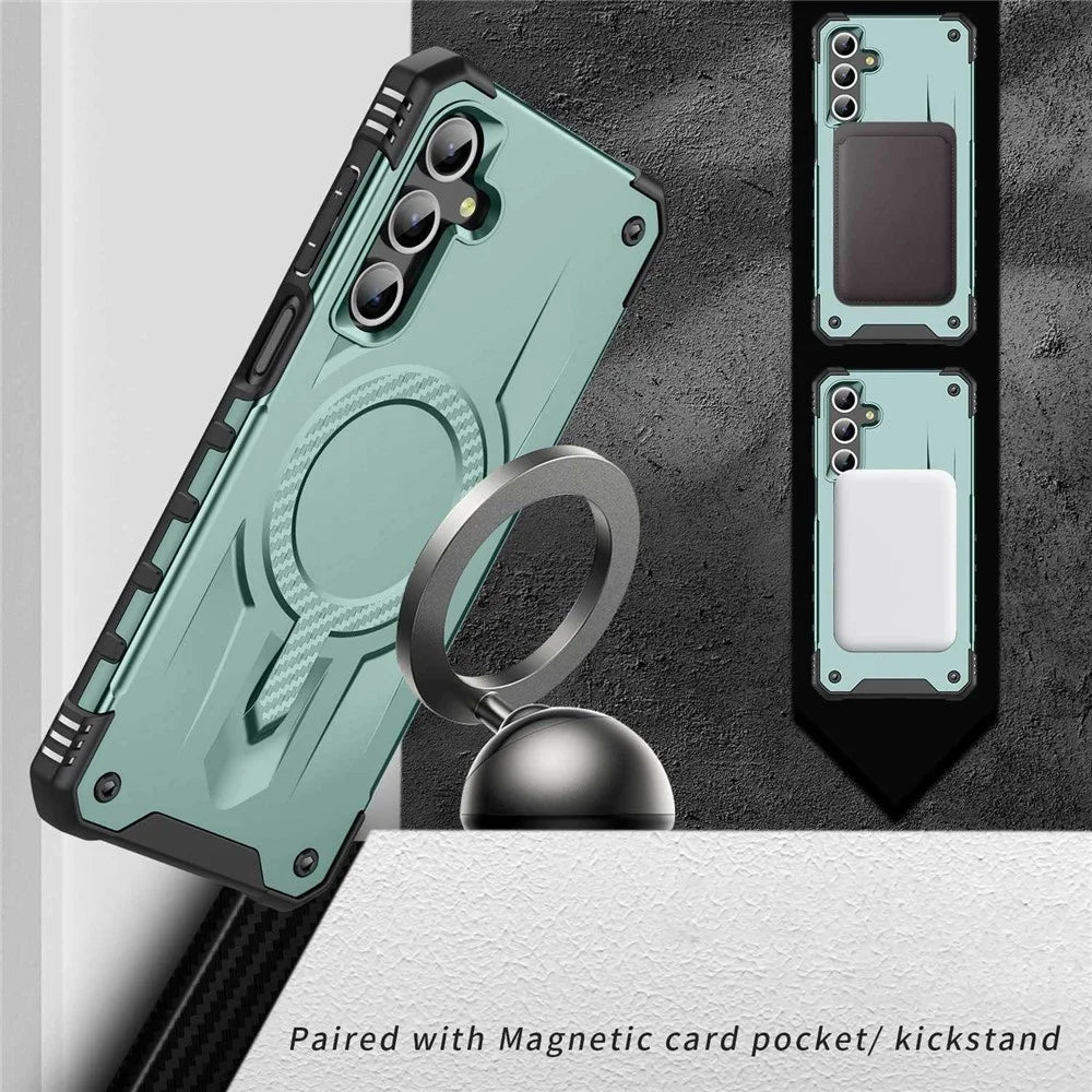 For Samsung Galaxy A15 5G / 4G Magnetic Case Four Corner Airbags PC + TPU Phone Cover - Midnight Green - 2