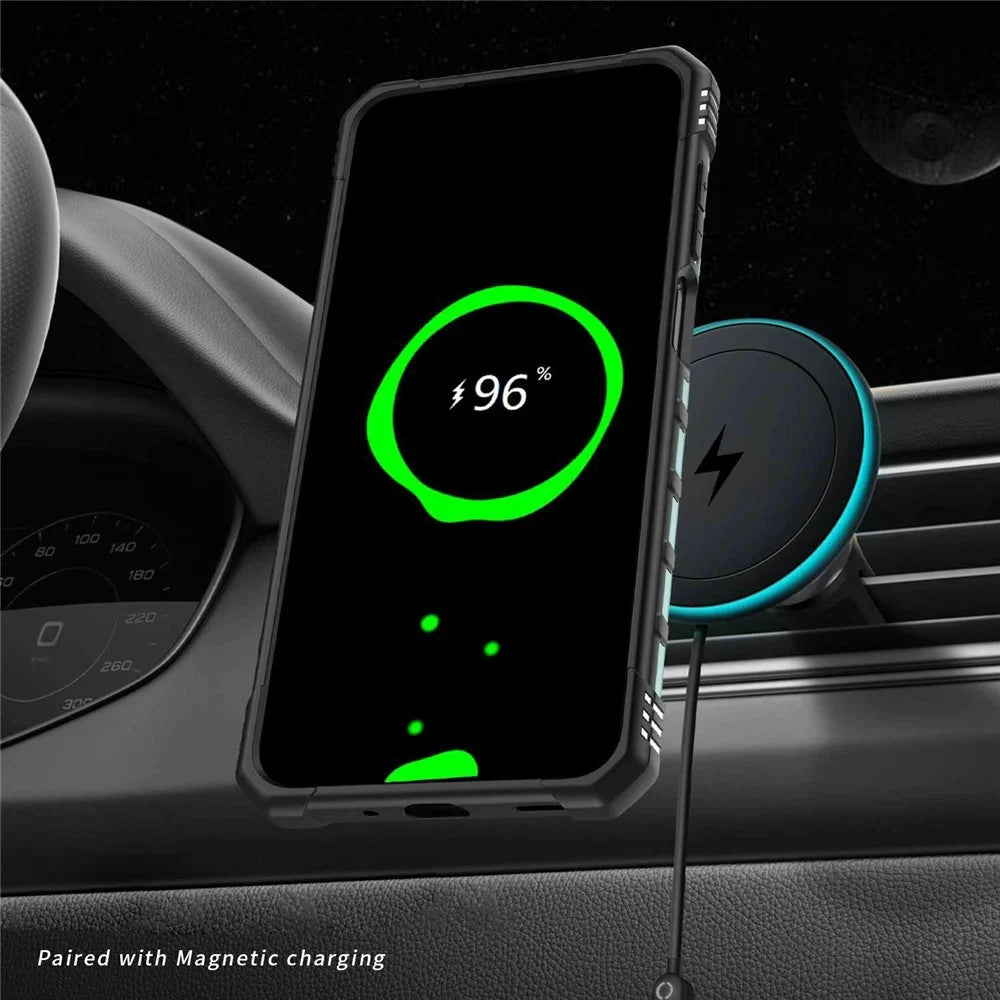 For Samsung Galaxy A15 5G / 4G Magnetic Case Four Corner Airbags PC + TPU Phone Cover - Midnight Green - 3