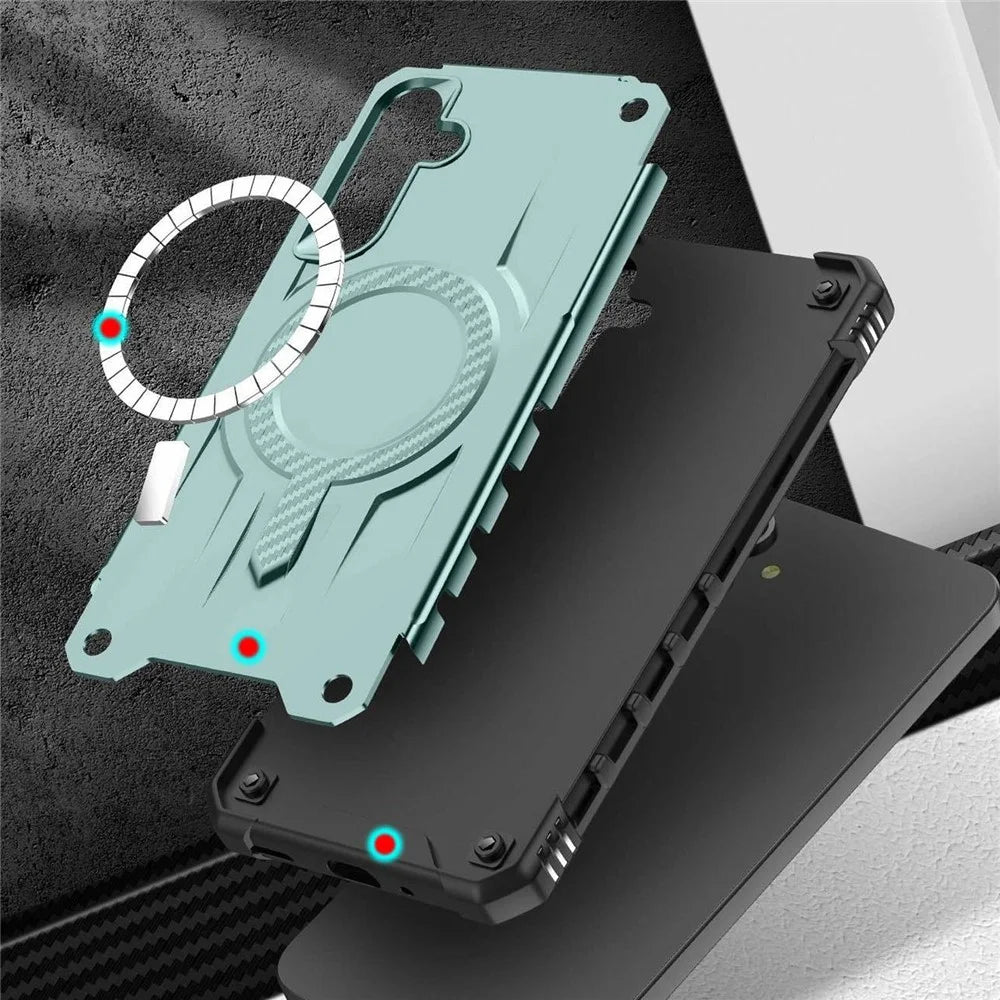 For Samsung Galaxy A15 5G / 4G Magnetic Case Four Corner Airbags PC + TPU Phone Cover - Midnight Green - 4