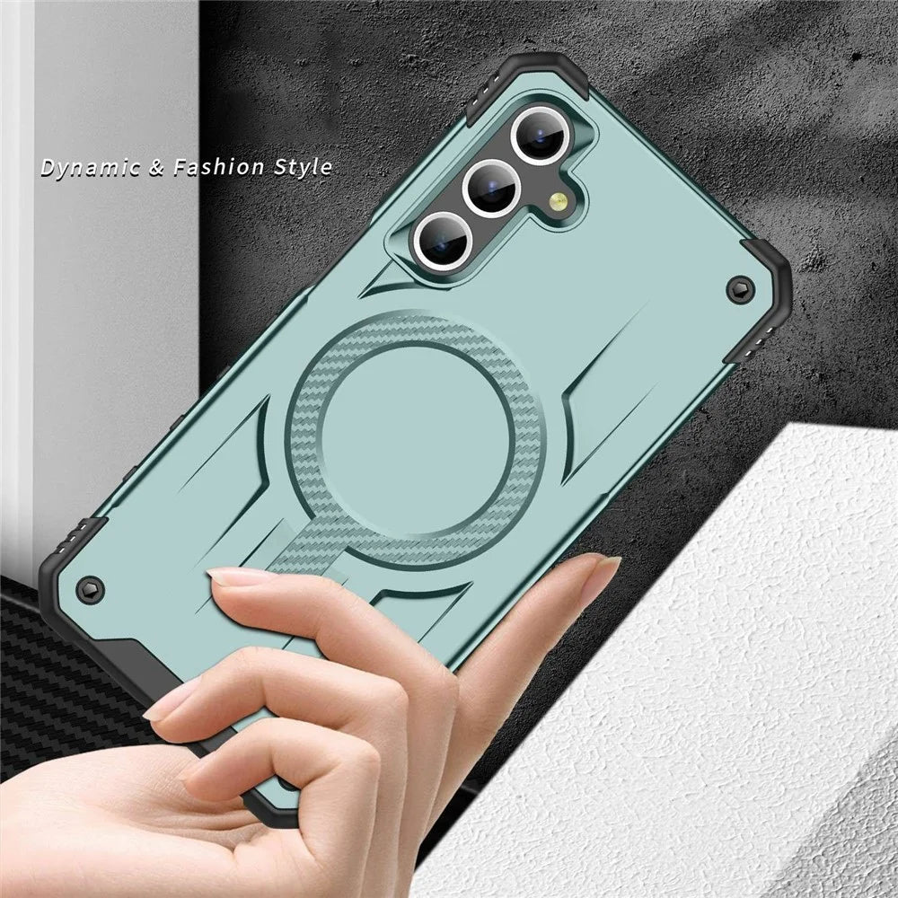 For Samsung Galaxy A15 5G / 4G Magnetic Case Four Corner Airbags PC + TPU Phone Cover - Midnight Green - 7