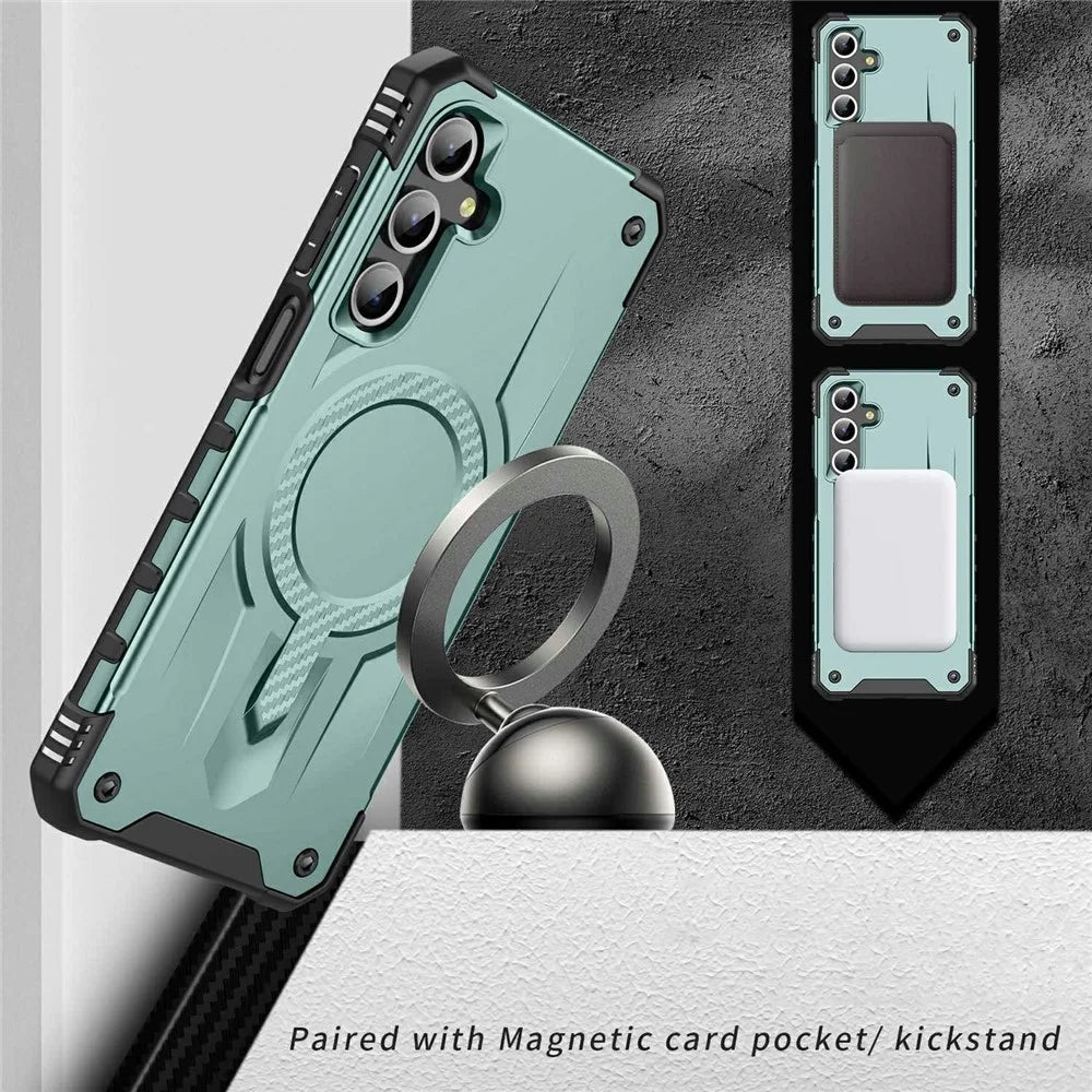 For Samsung Galaxy A16 5G / 4G Magnetic Case Four Corner Airbags PC + TPU Phone Cover - Midnight Green - 2