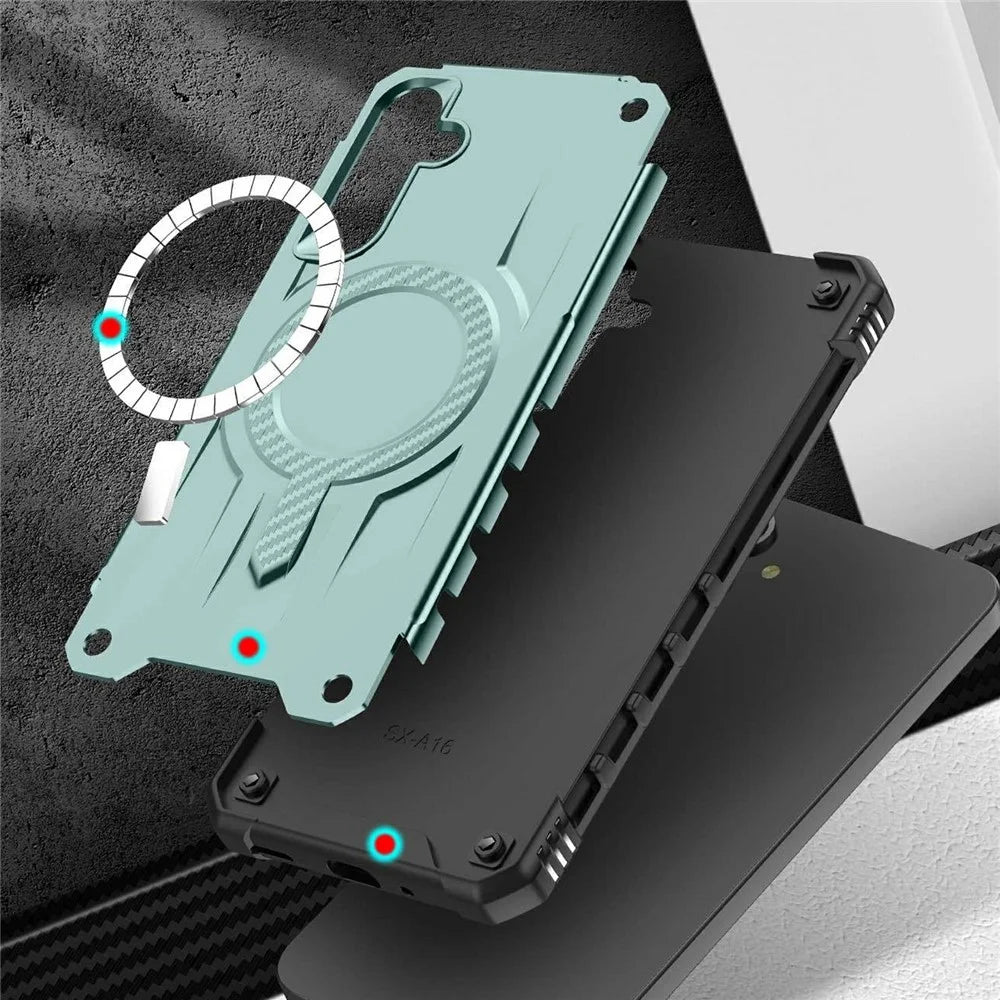 For Samsung Galaxy A16 5G / 4G Magnetic Case Four Corner Airbags PC + TPU Phone Cover - Midnight Green - 4