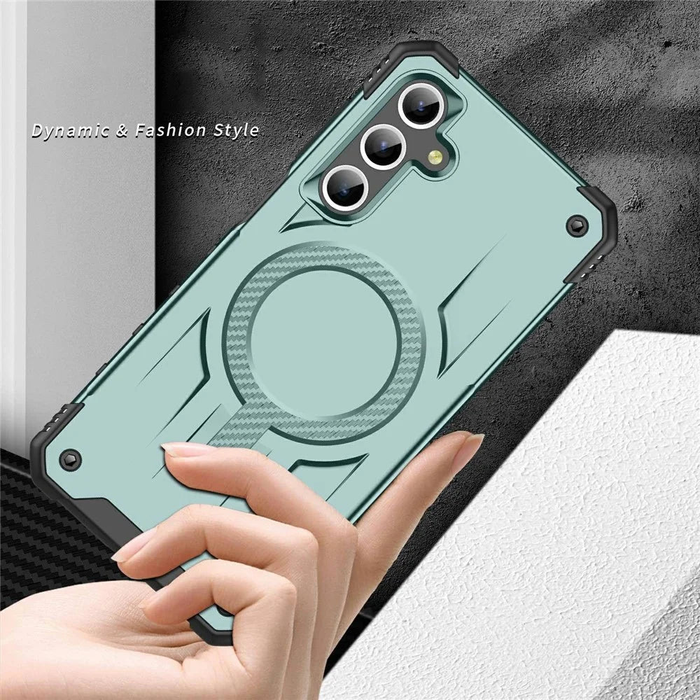 For Samsung Galaxy A16 5G / 4G Magnetic Case Four Corner Airbags PC + TPU Phone Cover - Midnight Green - 7