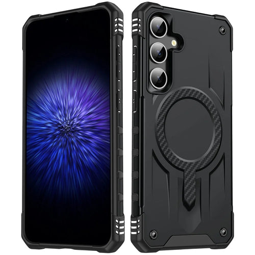 For Samsung Galaxy S23 FE Magnetic Case Four Corner Airbags PC + TPU Phone Cover - Black - 1