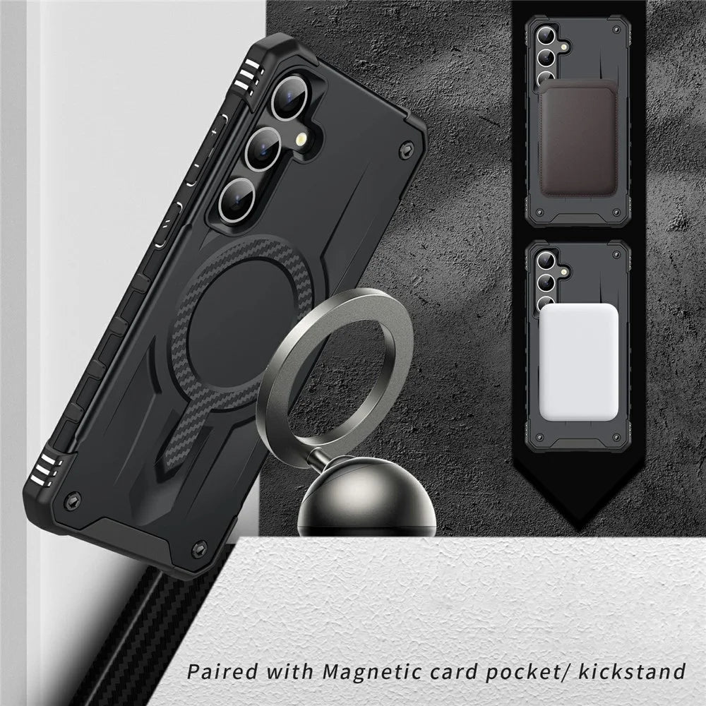 For Samsung Galaxy S23 FE Magnetic Case Four Corner Airbags PC + TPU Phone Cover - Black - 2