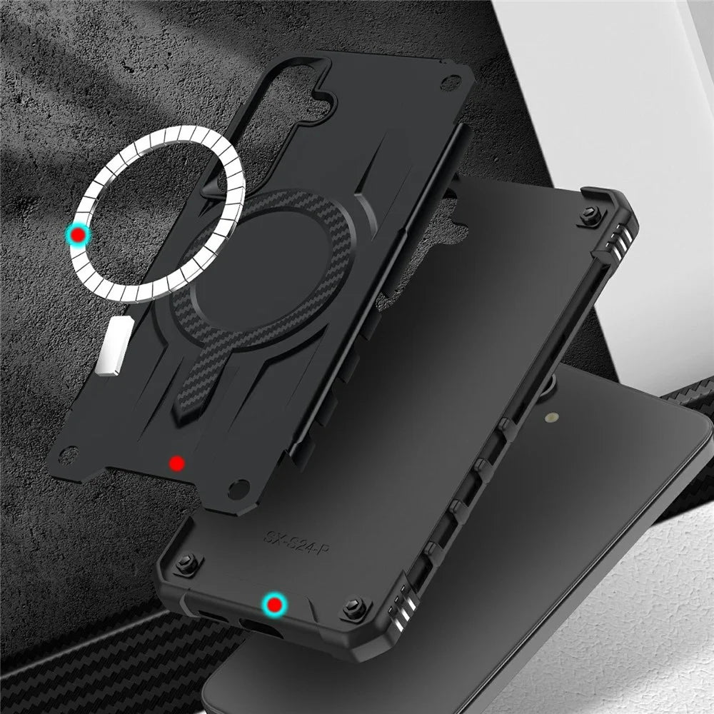 For Samsung Galaxy S23 FE Magnetic Case Four Corner Airbags PC + TPU Phone Cover - Black - 4