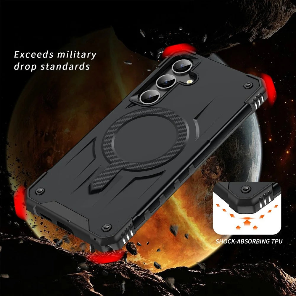 For Samsung Galaxy S23 FE Magnetic Case Four Corner Airbags PC + TPU Phone Cover - Black - 5