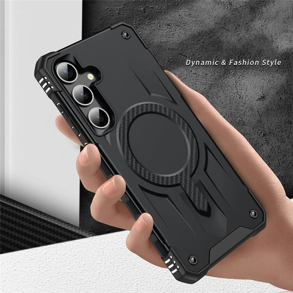 For Samsung Galaxy S23 FE Magnetic Case Four Corner Airbags PC + TPU Phone Cover - Black - 6