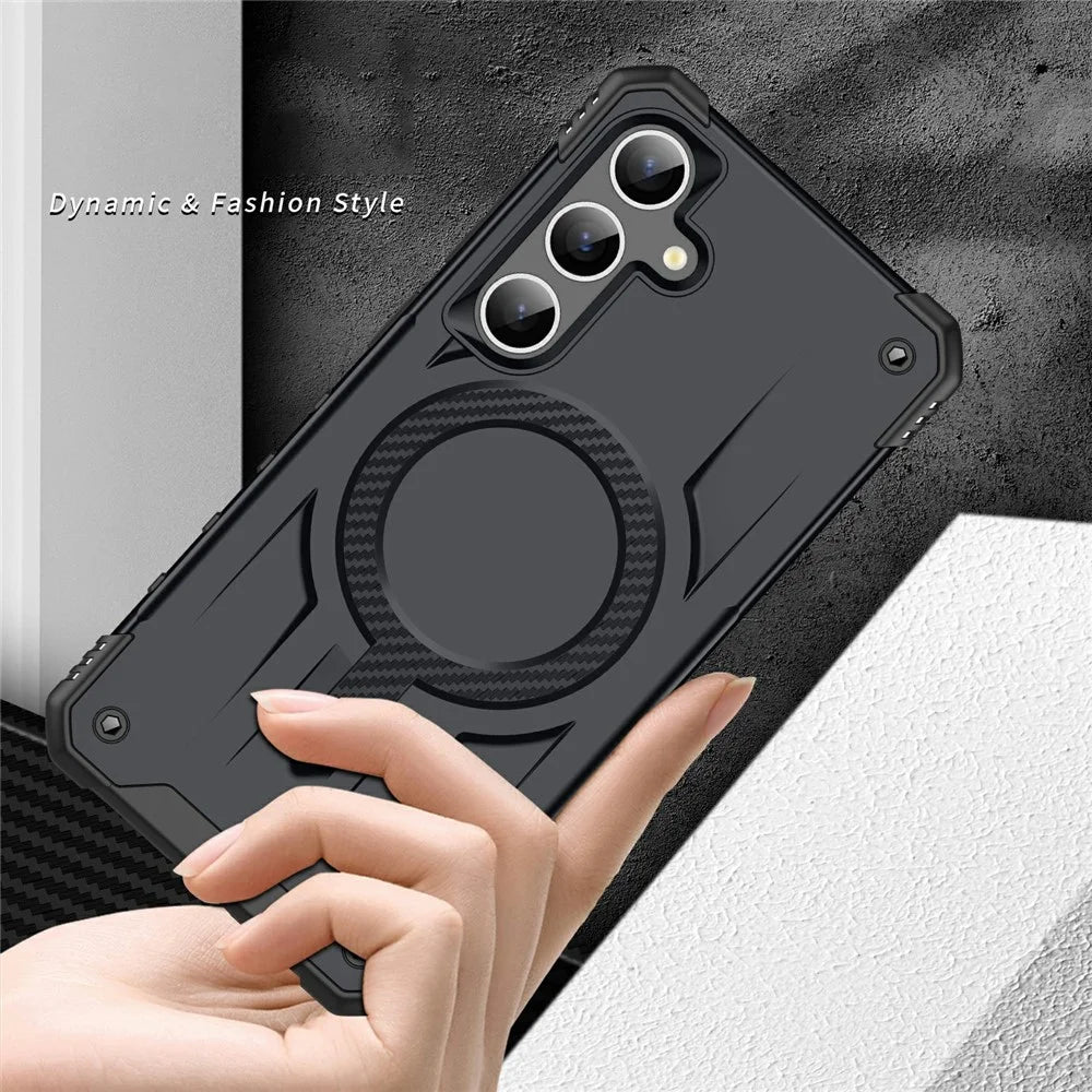 For Samsung Galaxy S23 FE Magnetic Case Four Corner Airbags PC + TPU Phone Cover - Black - 7
