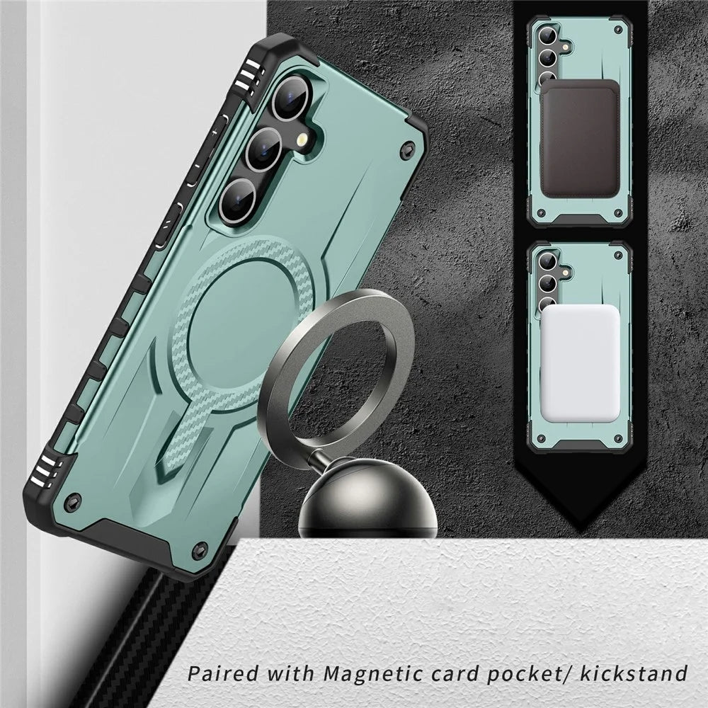 For Samsung Galaxy S24 FE Magnetic Case Four Corner Airbags PC + TPU Phone Cover - Midnight Green - 2