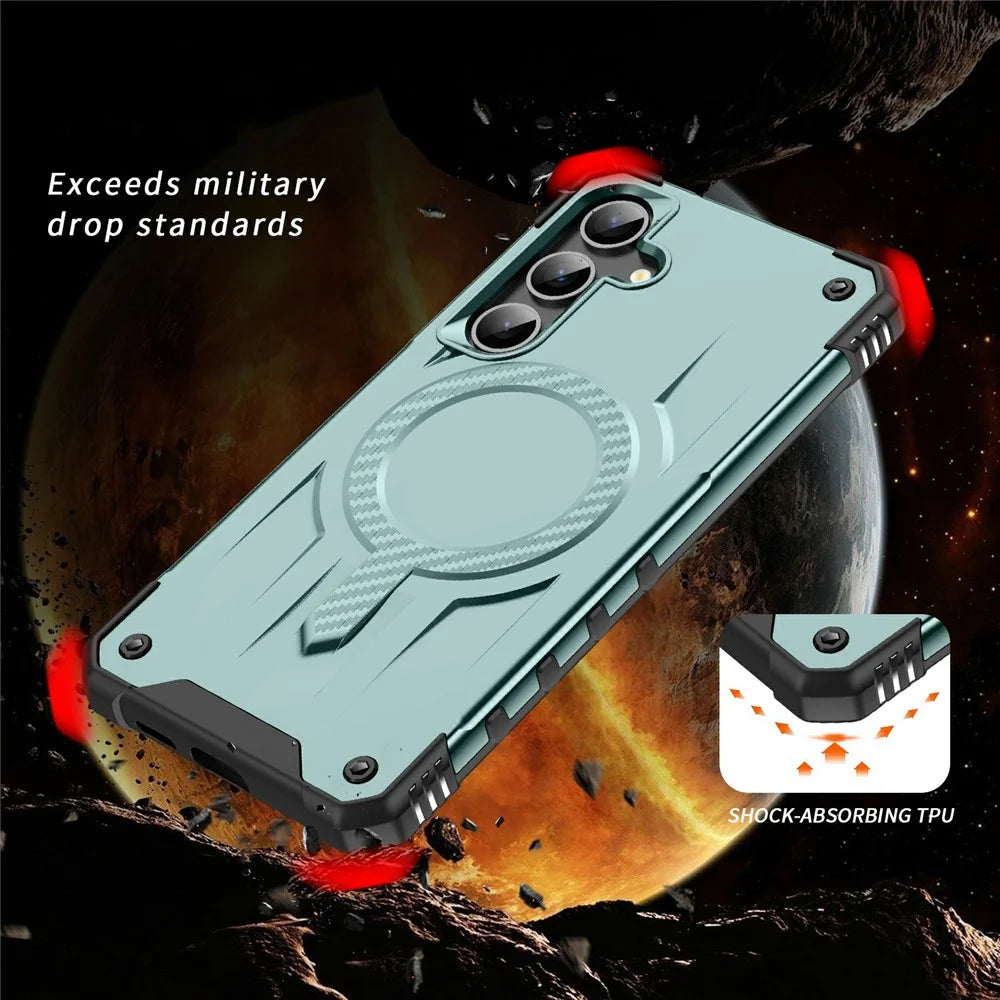 For Samsung Galaxy S24 FE Magnetic Case Four Corner Airbags PC + TPU Phone Cover - Midnight Green - 5