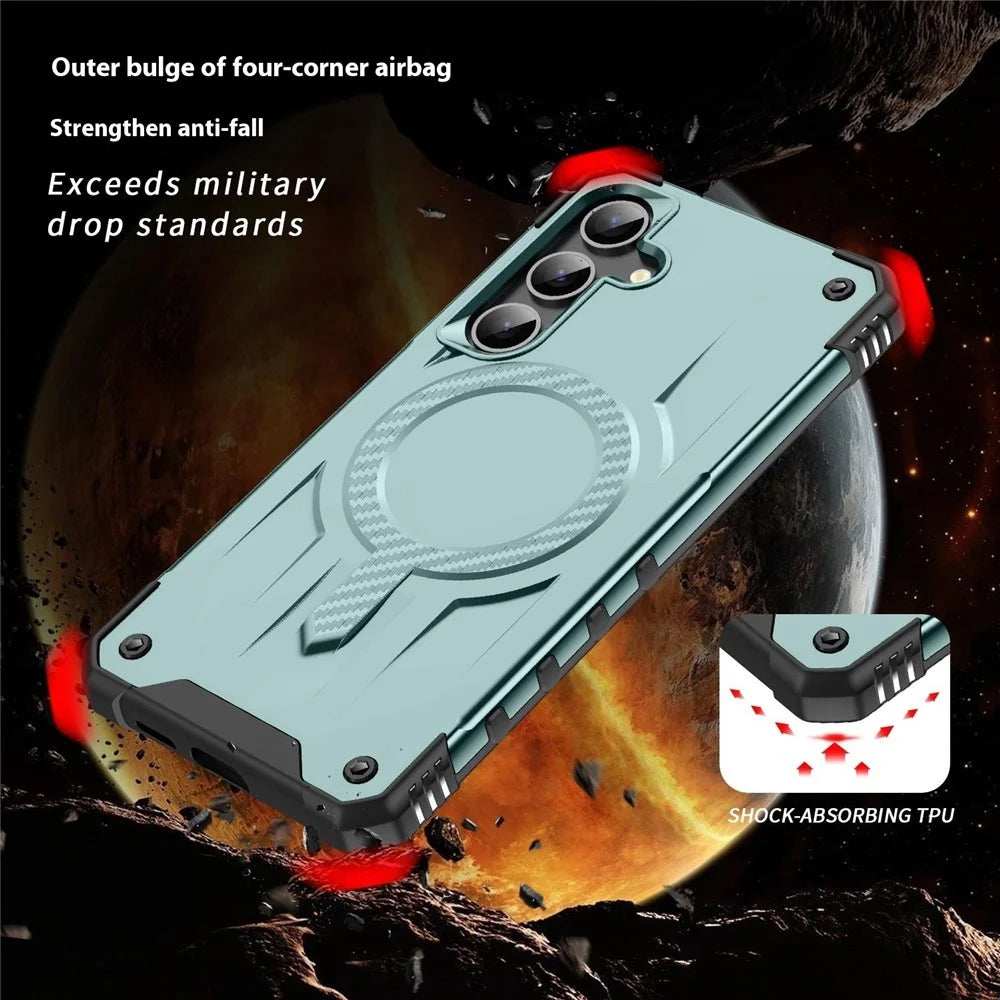 For Samsung Galaxy S25 / S24 Magnetic Case Four Corner Airbags PC + TPU Phone Cover - Midnight Green - 4