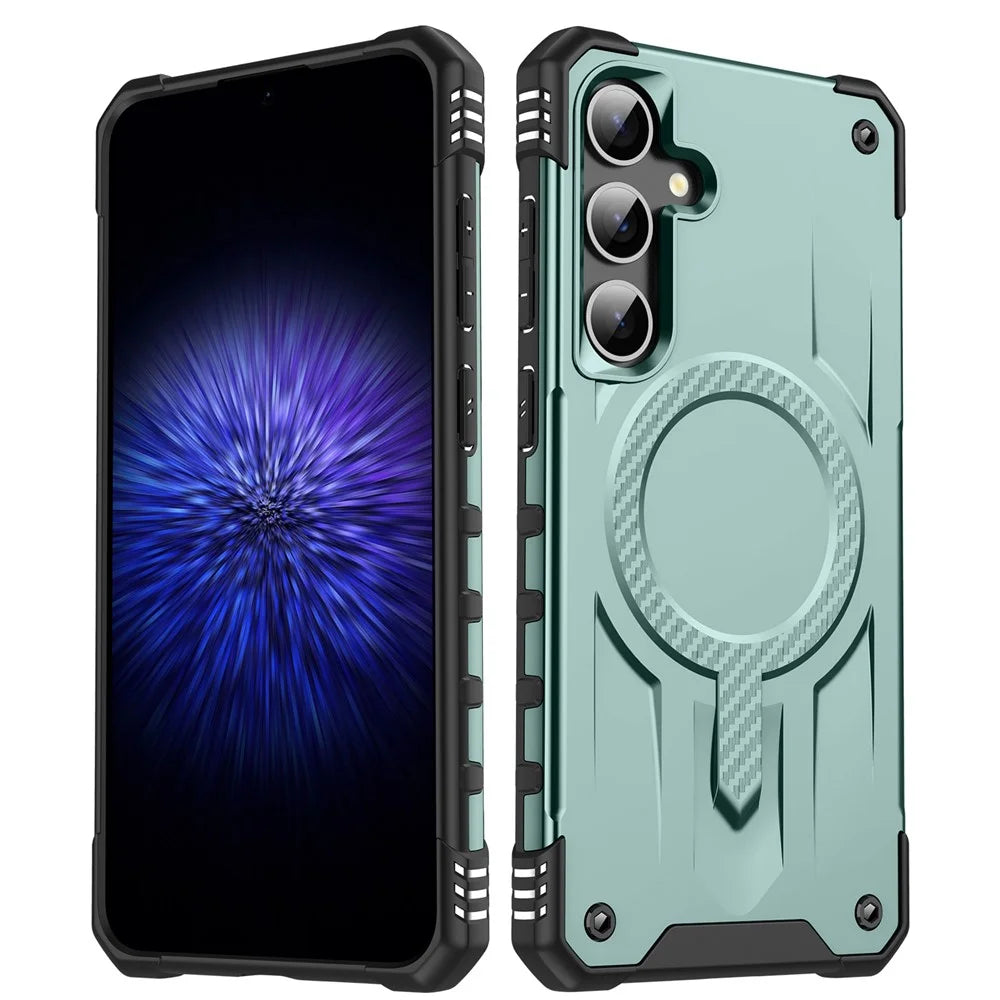 For Samsung Galaxy S25+ / S24+ Magnetic Case Four Corner Airbags PC + TPU Phone Cover - Midnight Green - 1