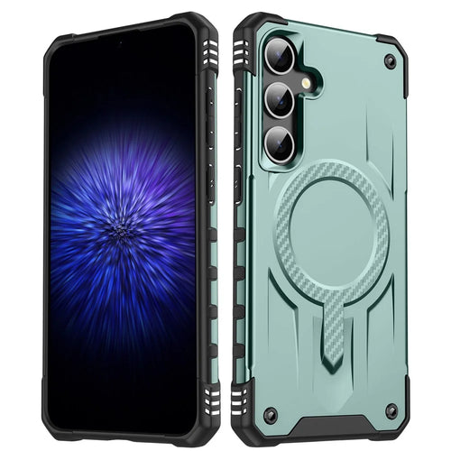 For Samsung Galaxy S25+ / S24+ Magnetic Case Four Corner Airbags PC + TPU Phone Cover - Midnight Green - 1