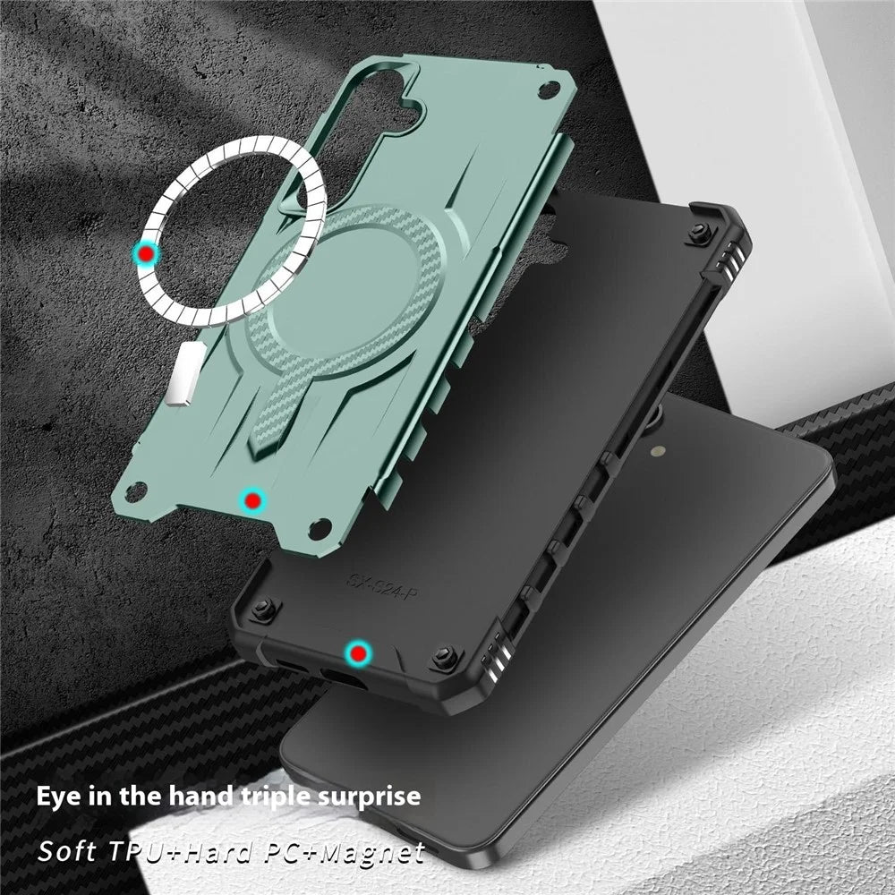 For Samsung Galaxy S25+ / S24+ Magnetic Case Four Corner Airbags PC + TPU Phone Cover - Midnight Green - 3