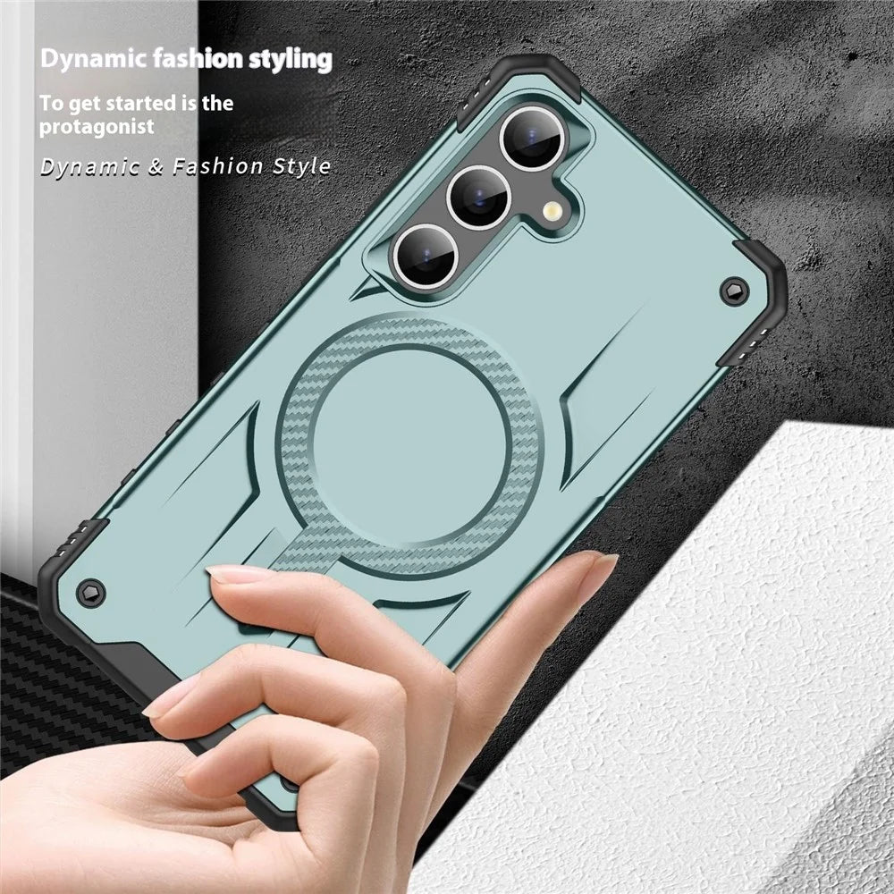 For Samsung Galaxy S25+ / S24+ Magnetic Case Four Corner Airbags PC + TPU Phone Cover - Midnight Green - 7