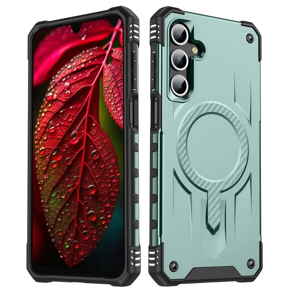 For Samsung Galaxy A26 5G Magnetic Case Four Corner Airbags PC + TPU Phone Cover - Midnight Green - 1