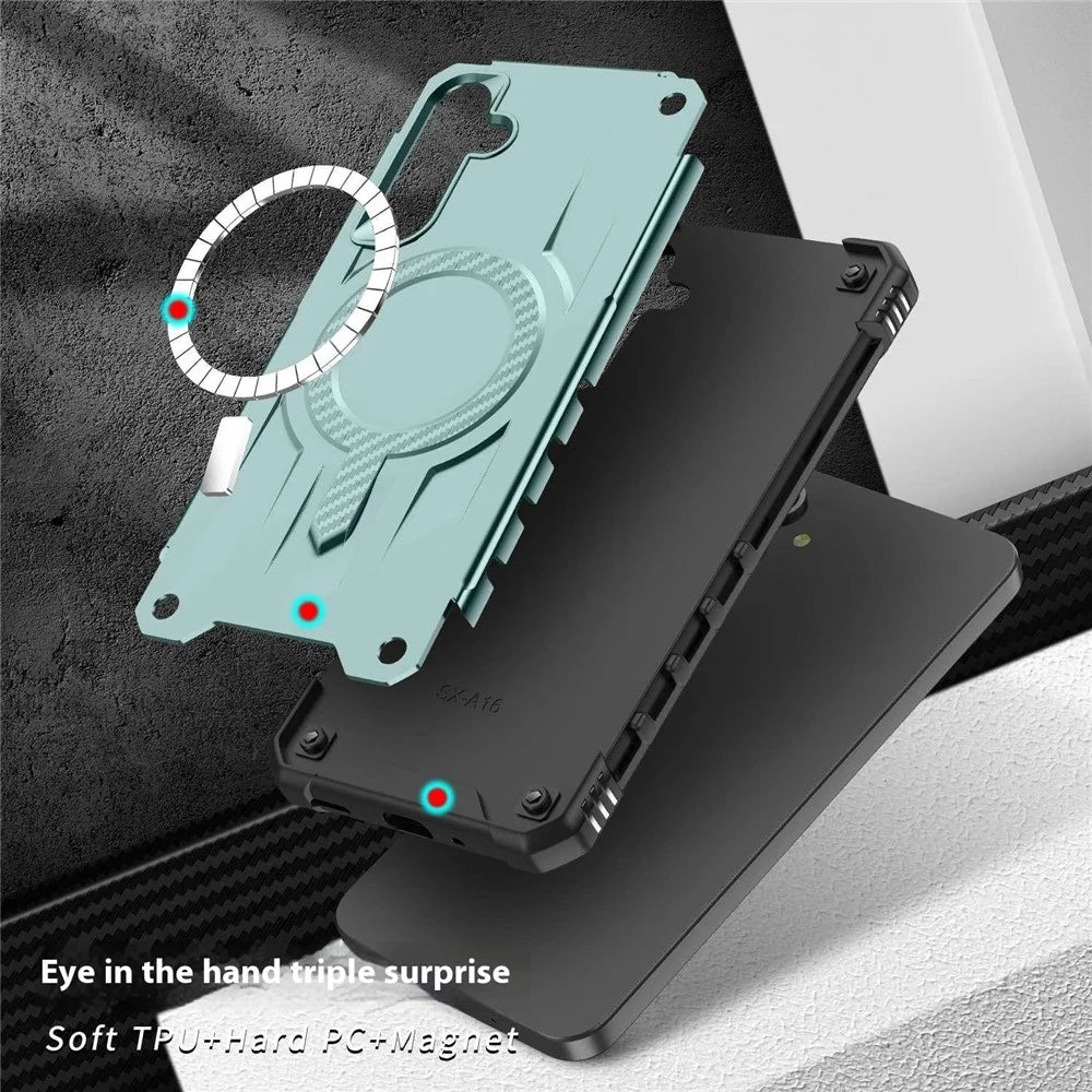 For Samsung Galaxy A26 5G Magnetic Case Four Corner Airbags PC + TPU Phone Cover - Midnight Green - 3