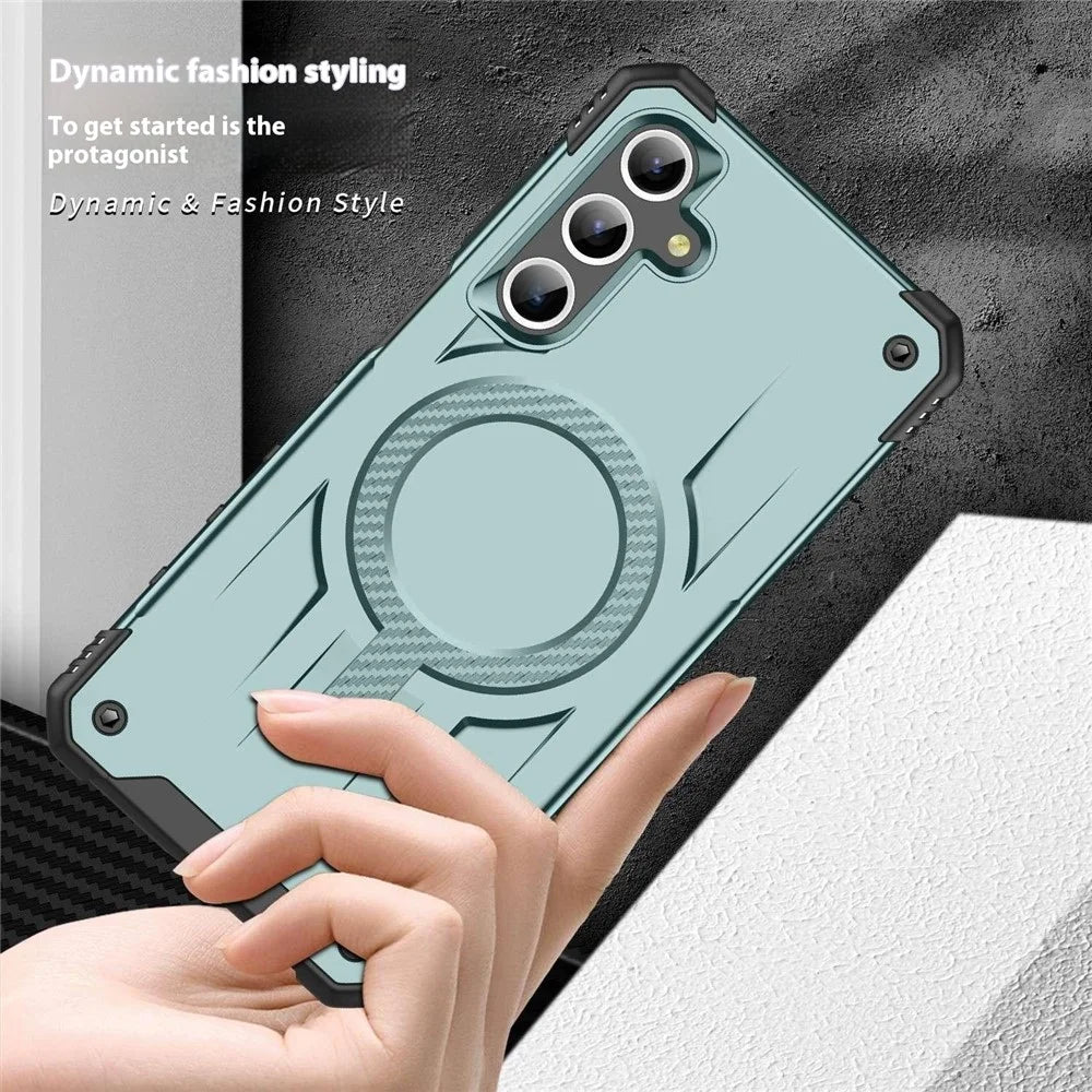 For Samsung Galaxy A26 5G Magnetic Case Four Corner Airbags PC + TPU Phone Cover - Midnight Green - 7