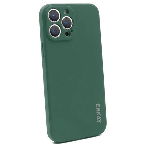 ENKAY HAT PRINCE Liquid Silicone Phone Case for iPhone 14 Pro, Anti-fingerprint Precise Cutout Straight Edge Cell Phone Cover - Blackish Green - 1