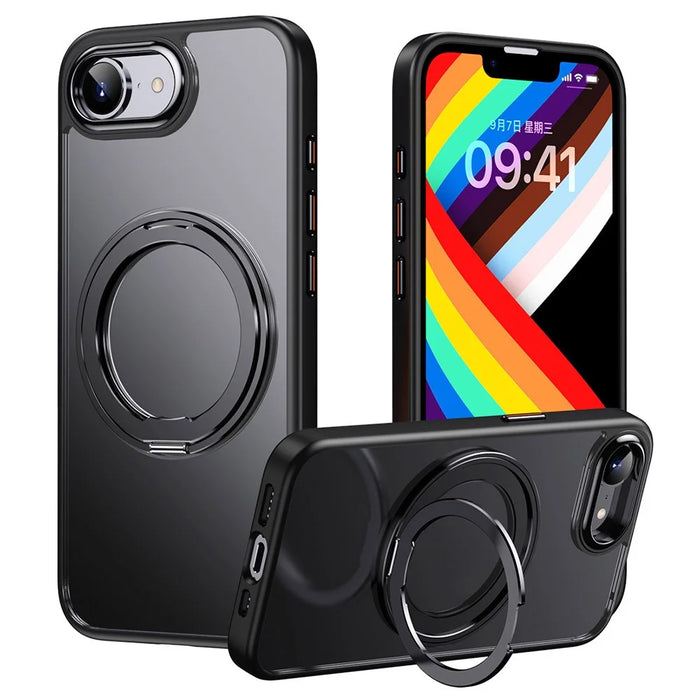 For iPhone 17e / 16e Case Compatible with MagSafe TPU + Acrylic + Kickstand Matte Phone Cover - Black - 1
