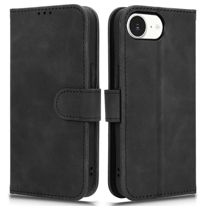 For iPhone 17e / 16e Leather Case Skin Feel Anti Drop Wallet Flip Phone Cover - Black - 1