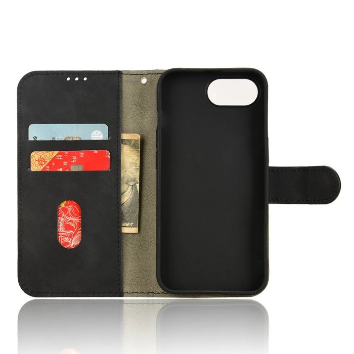 For iPhone 17e / 16e Leather Case Skin Feel Anti Drop Wallet Flip Phone Cover - Black - 2