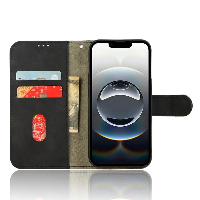 For iPhone 17e / 16e Leather Case Skin Feel Anti Drop Wallet Flip Phone Cover - Black - 3
