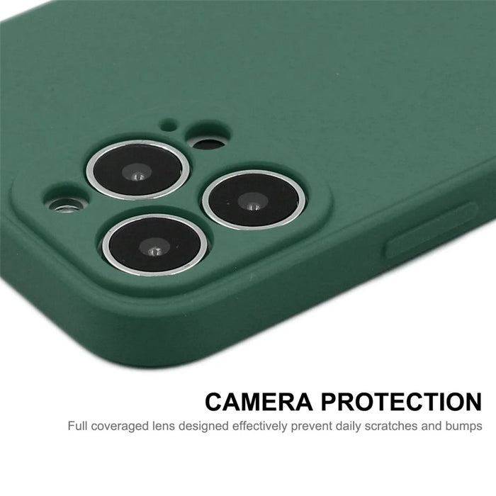 ENKAY HAT PRINCE Cell Phone Case for iPhone 14 Pro Max, Liquid Silicone Straight Edge Precise Cutout Anti-scratch Phone Shell - Blackish Green - 4