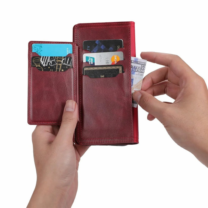 For iPhone 17e / 16e Case Zipper Flip Leather Phone Cover with Card Holder - Red - 5