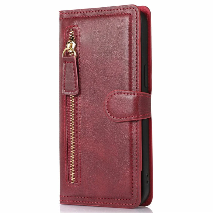 For iPhone 17e / 16e Case Zipper Flip Leather Phone Cover with Card Holder - Red - 6