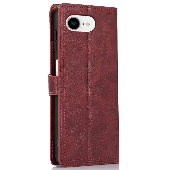 For iPhone 17e / 16e Case Zipper Flip Leather Phone Cover with Card Holder - Red - 7
