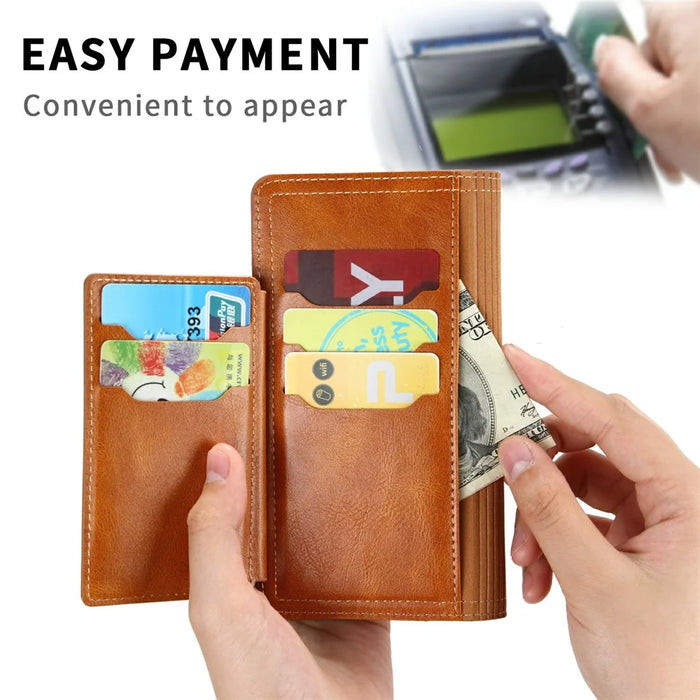 For Samsung Galaxy S25 Case Zipper Flip Leather Phone Cover with Card Holder - Orange - 7