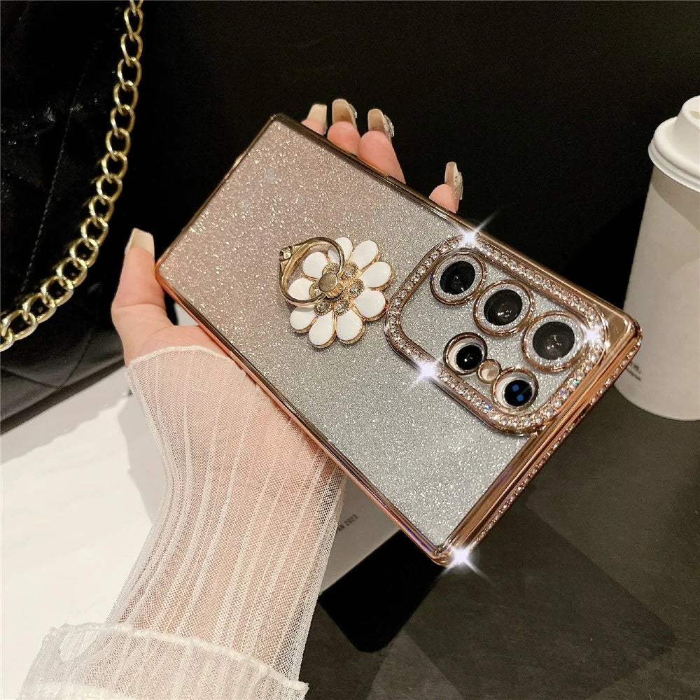 For Samsung Galaxy S25 Ultra Case Electroplated Edge Kickstand Phone Cover with Camera Lens Film - Gold - 2